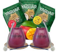 Yerba mate sample set with accessories | Yerba mate Yaguar | 2x calabash, 2x yerba mate bombilla | 3x50g | Yerba mate from Brazil | Natural caffeine