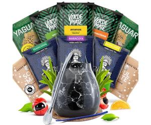 Yerba mate set of samples and accessories | Yerba mate Yaguar, Verde Mate, Soul Mate, Guarani | Mate cup/calabash, bombilla and accessories | Natural caffeine | 10x50g | 500g | 0.5kg