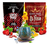 Yerba mate set Verde Mate and El Fuego Energia with accessories | Energizing yerba mate with guarana | Calabash, bombilla and accessories | Original yerba mate | Natural caffeine | 2x500g | 1kg