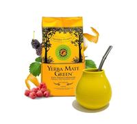 Yerba Mate Starter Set - Green Frutas 200g Pack, 300ml Ceramic Gourd Cup, Stainless Steel Bombilla Straw, Beginner Friendly Complete Mate Kit