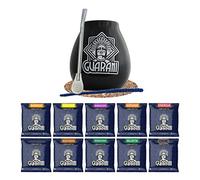 Yerba Mate Tea Complete Set | Begginer's Kit | Yerba Mate Guarani 10 x 50 g | Large Ceramic Gourd 350ml | Stainless Steel Bombilla | Cork Coaster | Cleaner | Product of Cebador