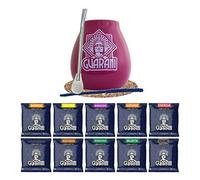 Yerba Mate Tea Complete Set | Begginer's Kit | Yerba Mate Guarani 10 x 50 g | Large Ceramic Gourd 350ml | Stainless Steel Bombilla | Cork Coaster | Cleaner | Product of Cebador