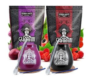 Yerba mate tea with accessories | Guarani Energia con Guarana and Maracuya | Stimulating yerba mate | Calabash, bombilla and accessories | Natural caffeine | Paraguayan yerba mate | 2x500g | 1kg