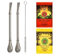 Yerba Mate Tea with Bombilla Set, Stainless Steel Straw for Mate Tea (x2) 19 cm, Filtration for Mate with Lots of Dust, Easy to Clean
