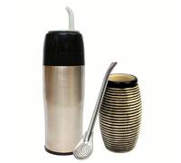 Yerbomos 2.0 Thermos Set for Yerba Mate Tea 350 ml ● Vacuum Flask ● Stainless Steel Bombilla Straw ● Ceramic Mug for Mate Tea ● Portable Car Accessories Green