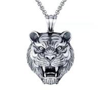 Classic Punk Domineering King of The Jungle Metal Tiger Pendant Necklace Cool Men's Glamour Rock Animal Jewelry