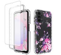 Yerebel Case for Galaxy A13 4G/A13 LTE 4G SM-A135F with Tempered Glass Screen Protector, Floral Design Shockproof Bumper Full Body Protective Cell Phone Cover for Samsung Galaxy A13 4G (Rose)
