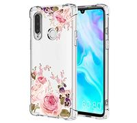 Yerebel Case for Huawei P30 Lite/Nova 4E MAR-LX3A Cute Case, Clear Flexible Bumper TPU Soft Rubber Silicone Cover Phone Case for Huawei P30 Lite (roseflower)