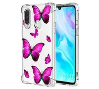 Yerebel Case for Huawei P30 Lite/Nova 4E MAR-LX3A Cute Case, Clear Flexible Bumper TPU Soft Rubber Silicone Cover Phone Case for Huawei P30 Lite (rose butterfly)