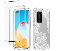 Yerebel Case for Huawei P40 Pro Case, ELS-N04 ELS-NX9 with Tempered Glass Screen Protector, Floral Design Shockproof Bumper Full Body Protective Cell Phone Cover for Huawei P40 Pro (Mandala)