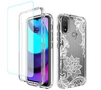 Yerebel Case for Moto E20/Moto E30/Moto E40 Case, XT2155 XT2158 with Tempered Glass Screen Protector, Floral Design Shockproof Full Body Protective Cell Phone Cover for Motorola Moto E20 (Mandala)