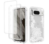 Yerebel Case for Pixel 8 Case, Google 8 GKWS6 G9BQD with Tempered Glass Screen Protector, Floral Design Shockproof Bumper Full Body Protective Cell Phone Cover for Google Pixel 8 Mandala