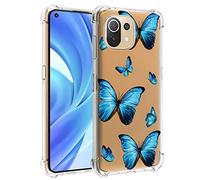 Yerebel Case for Xiaomi 11 Lite 5G/11 Lite 5G NE/Mi 11 Youth M2101K9AG Cute Case, Clear Flexible Bumper TPU Soft Rubber Silicone Cover Phone Case for Xiaomi Mi 11 Lite 5G (blue butterfly)