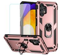 Yerebel for Galaxy A13 4G/A13 LTE 4G SM-A135F Case with Tempered Glass Screen Protector, [Military Grade] [Metal Ring] [Magnetic Support] Heavy Duty Armor Cover for Samsung Galaxy A13 4G (Rose Gold)