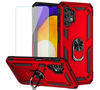 Yerebel for Galaxy A13 4G/A13 LTE 4G SM-A135F Case with Tempered Glass Screen Protector, [Military Grade] [Metal Ring] [Magnetic Support] Heavy Duty Armor Cover for Samsung Galaxy A13 4G 2022 (red)