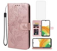 Yerebel for Galaxy A13 4G/Samsung A13 4G SM-A135F Wallet Case with Tempered Glass Screen Protector,Leather Flip Protective Case Credit Card Holder Stand Phone Cover for Samsung Galaxy A13 4G Rose Gold