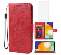 Yerebel for Galaxy A13 5G/Galaxy A04S SM-A136U SM-A047F Wallet Case with Tempered Glass Screen Protector,Leather Flip Protective Case Credit Card Holder Stand Phone Cover for Samsung Galaxy A13 5G Red