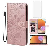 Yerebel for Galaxy A32 4G Case, SM-A325F SM-A325M Wallet Case with Tempered Glass Screen Protector,Leather Flip Protective Case Credit Card Holder Stand Phone Cover for Samsung Galaxy A32 4G Rose Gold