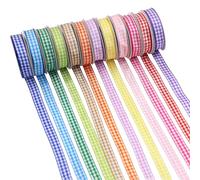 YERELO 12 Rolls Pastel Grid Ribbon 3/8" X 60 Yards Thin Double Face Grid Ribbon Assortment for Crafts, Wreath, Gift Wrapping, Birthday Shower Party Decoration and DIY Handmade Hair Bows