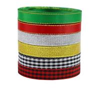 YERELO 6 Color 27 Yard Christmas Plaid Ribbon 3/8" X 4.5 Yards Thin Double Face Grid Ribbon Assortment for Crafts, Wreath, Gift Wrapping, Birthday Shower P