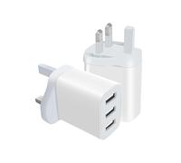 Yerewker 2 Pack USB Charger Plug, 3-Port USB Fast Charging Adapter USB Plug Wall Charger Plug Adapter UK for iPhone 16/16 Pro/16 Plus/16 Pro Max/15/14/13/12/11/X/8/iPad/Samsung Galaxy