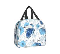 YERGFHJ Blue Flowers and Butterflies Kids Lunch Box Insulated Soft Bag Cooler Back to School Thermal Meal Tote Kit for Girls Boys