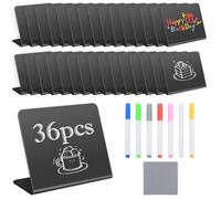 Yeria 36 Pack Acrylic Mini Chalkboard Signs L-Shaped Desktop Price Tags & Food Labels for Buffet,Table Numbers,Place Cards,Reusable Menu Display Boards with 7 Colour Erasable Chalk Markers 2 Microfib