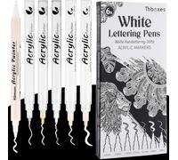 Yeria 6 Pack White Acrylic Paint Pens,included White Gel Pen Fine Tip and Refill-Permanent Waterproof Marker Pens for Art, Rock Painting,Glass,Wood,Fabric,Black Paper,Highlight Drawing