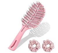 Yeria No Pull Hair Brush - Leaf Shaped Detangling Brush Made of Straw + 2 Silk Hair Bobbles - Vegan Detangler Brush for Women & Children, for Curls, Wet & Long Hair - Antistatic & Sustainable