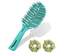 Yeria No Pull Hair Brush - Leaf Shaped Detangling Brush Made of Straw + 2 Silk Hair Bobbles - Vegan Detangler Brush for Women & Children, for Curls, Wet & Long Hair - Antistatic & Sustainable