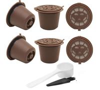 Yerleomit Pack of 6 Refillable Coffee Capsules for Nespresso, Refillable Capsules Reusable Capsule Coffee Capsules Refillable Capsule for Nespresso with Coffee Spoon and Brush Brown