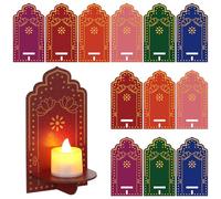 Yerliker 12 Pack Diwali Wall Decor for Home Lotus Wooden Candle Holder for Wall Indian Pooja Items 2.8 x 4 ‘'jharokha Rangoli Tea Light Diya Holder Deepavali Decoration Festive Home DIY Craft