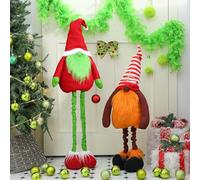 Yerliker 2 Pcs Christmas Decors Large Plush Gnome 27.5 to 45.3 Inch Standing Christmas Dark Brown Plush Gnome Doll with Retractable Spring Legs for Home Yard Indoor Outdoor Decoration