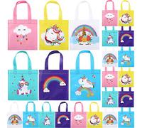Yerliker 24 Pieces Small Unicorn Birthday Party Favor Bags Unicorn Gift Goodie Treat Candy Bags with Handles Reusable Non Woven Rainbow Tote for Kids Party Decoration Baby Shower Supplies