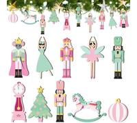 Yerliker 50pcs Christmas Nutcracker Ornaments 3.5 Inches Wood Hanging Miniature Nutcrackers Figures Mini Princess Ballet Mouse King Figure with Ropes for Xmas Tree Home(Pastel Pink，Mint Green)
