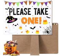 Yerliker Halloween Porch Sign for Candy Bowl Trick or Treat for Halloween Party Kitchen Cafe Patio Porch Home Front Door Wall Decoration Poster(Please Take One)