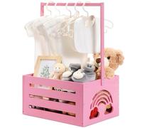 Yerliker Wooden Baby Shower Crate Closet Baby Shower Gifts Basket Baby Storage Crate Hamper with Handle Personalized Basket for Newborn Boys Girls Pregnancy Gifts(Pink, Cloudy, Rainbow)