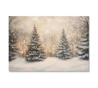 Yermidi Enchanting Forest Christmas Tree Lights Wall Art Vintage Winter Snowy Landscape Poster Cozy Holiday Glowing Pines Canvas Print Seasonal Decor for Living Room Bedroom 12x16inch Unframed