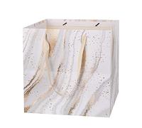 Yerpkefey 11.8" Large Gift Bag，Square Reusable Gift Bags Large for Birthday Wedding Christmas Presents Doll (White Gold)