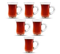 yersiz Turkish Tea Glasses With Handle - 6 pcs Tea Cups, Slim Waist Design and Thick Sole Prevent the Tea From Getting Cold, Capacity 145cc, 4 3/4 Oz, 2.5" x 4H