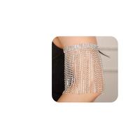 YERTTER 1PCS Wedding Silver Rhinestone Upper Arm Cuff Bangle Bracelet Accessories Long Tassel Sparkle Bracelet Hand Chain Crystal Bracelet Party for Women
