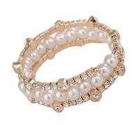 YERTTER 3-Row Wedding 1920s Pearl Wrap Cuff Bangle Pearl Crystal Rhinestone Stretch Bangle Bracelet Gift for Women Girls (Style E -Gold)