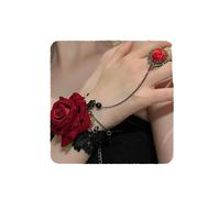 YERTTER Black Lace Red Rose Finger Bracelet with Ring Hareness Bracelet Slave Link with Ring Bracelet Accessories Party for Women