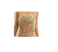 YERTTER Exaggerated Mix-ed Color Multi-layer Imitation Pearl Beaded Body Chain Backless Top Bikini Breast Chain for Women Summer Beach Party