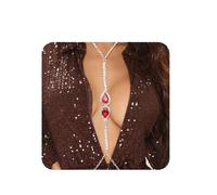 YERTTER Rhinestone Silver Red Crystal Chest Bracket Bra Chain Neck Chain Chest Chain Underwear Chain Waist Chain Body Chain Sexy Bkini Body Accessories Jewelry for Women（Silver 3）
