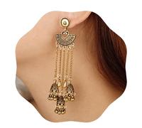 YERTTER Vintage Bollywood Bohemian Silver Gold Bells Layered Earrings Jhumka Jhumki Tassel Dangle Ethnic Style Statement Earrings Long Indian Bells Earrings Gift for Women