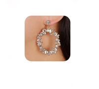 YERTTER Vintage Round Square Crystal Hoop Dangle Earrings Rhinestone Hoop Tassel Earrings Ear Stud for Wedding Women Brides, Zinc, No Gemstone