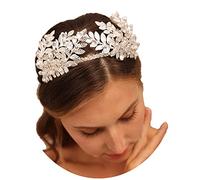 YERTTER Vintage Wedding Leaf Tiara Hair Crown Handmade Bride Hair Band Bridal Gr oddess Pearl Head Pieces for Wedding Prom Birthday Party (Silver)