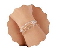 YERTTER Wedding Gold 3 Row Pearl Rhinestone Stunning Bracelet Layered Adjustable Stretch Wrap Cuff Bridals Crystal Strand Bracelet Gift for Women Brides (Gold 4)