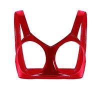 Yes Daddy Lingerie for Women Ladies Sexy Lingerie Leather Sexy Bra Open Chest Sexy Bra Plus Size Latex Lingerie (Red, M)